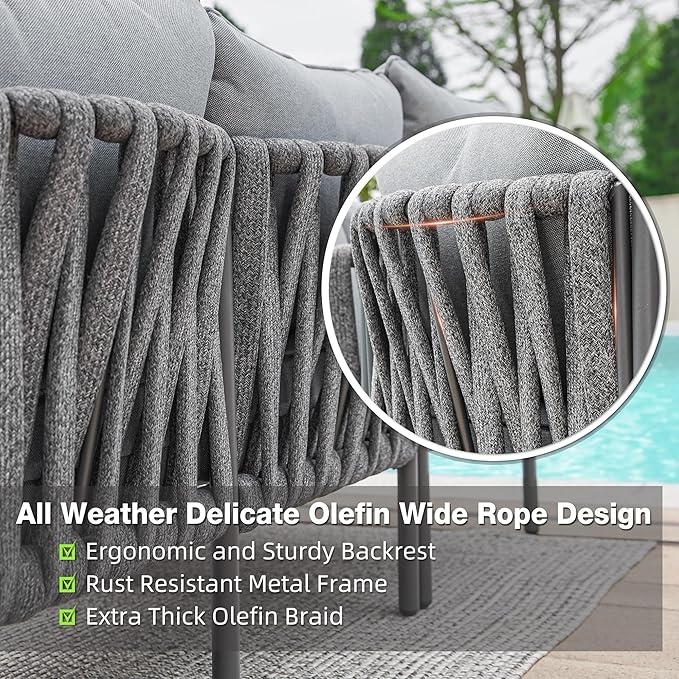 Outdoor Patio Furniture, 6 Pieces Outdoor Sectional L-Shaped Sofa Patio - Image 4