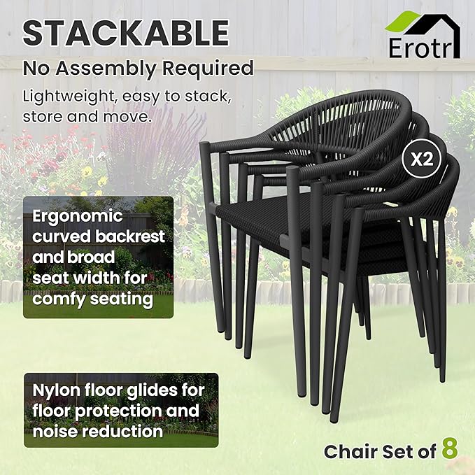 4 Pcs Stackable Patio Dining Chairs, Aluminum Rattan Outdoor Dining Chair - Image 6