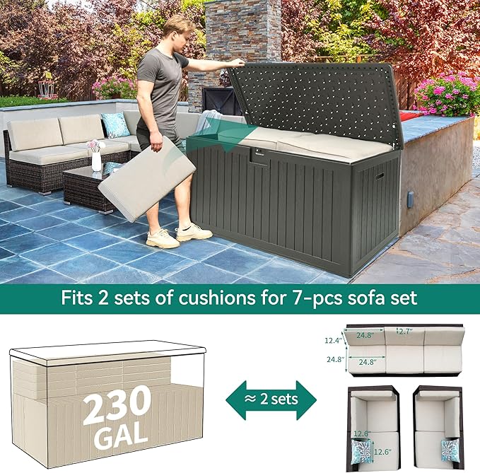 YITAHOME XXL 230 Gallon Large Deck Box, Outdoor Storage - Image 5