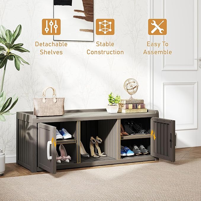 2-Tier Storage Bench, Waterproof UV-Resistant Outdoor Shoe Storage Cabinet - Image 6