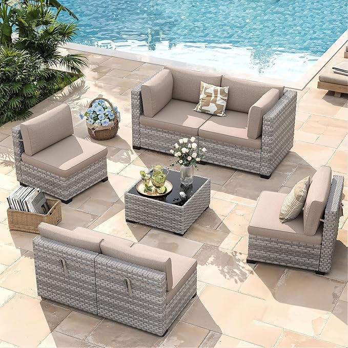 6-Seat Modular Patio Furniture Set – Outdoor Wicker Sectional Sofa - Image 2