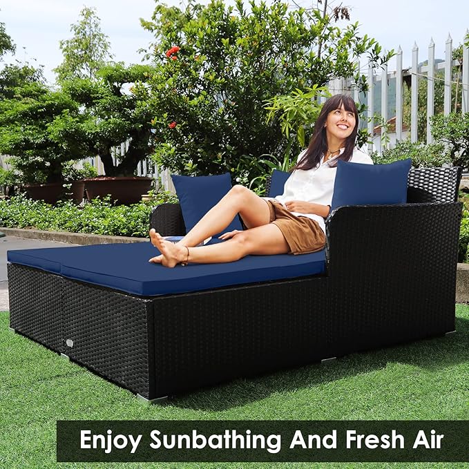 Tangkula Outdoor Rattan Daybed, Sunbed Wicker Furniture w/Spacious Seat - Image 2