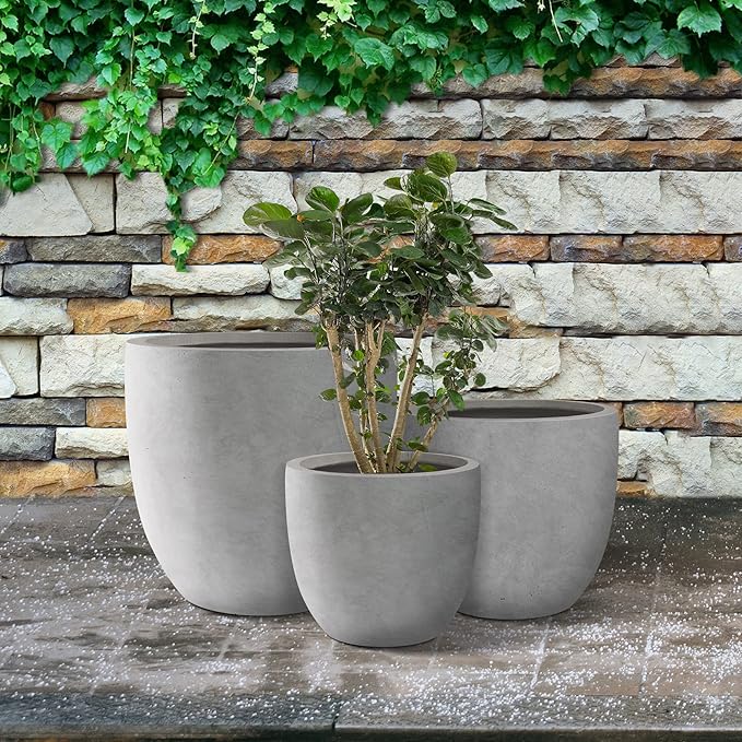 Kante 20", 13.4" Dia Round Concrete Planters, Outdoor Indoor Modern Decorative - Image 11