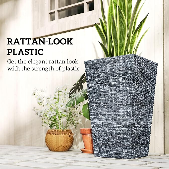 Outsunny Tall Planters for Outdoor Plants Set of 3, 24 in Taper Planters - Image 6