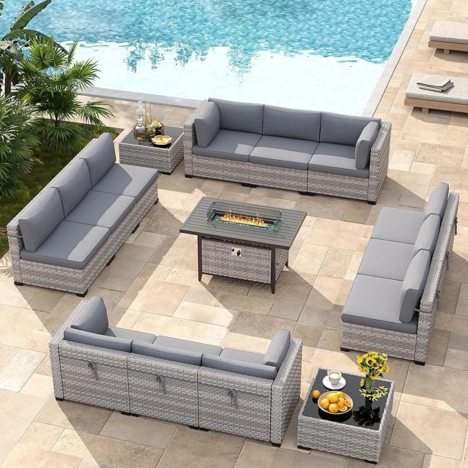 12-Seat Modern Outdoor Wicker Rattan Patio Furniture Set - Image 2