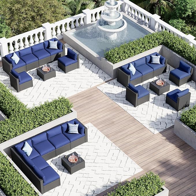 Aoxun 7 Piece Patio Furniture Set Wicker Rattan Patio Sectional Sofa Set - Image 6