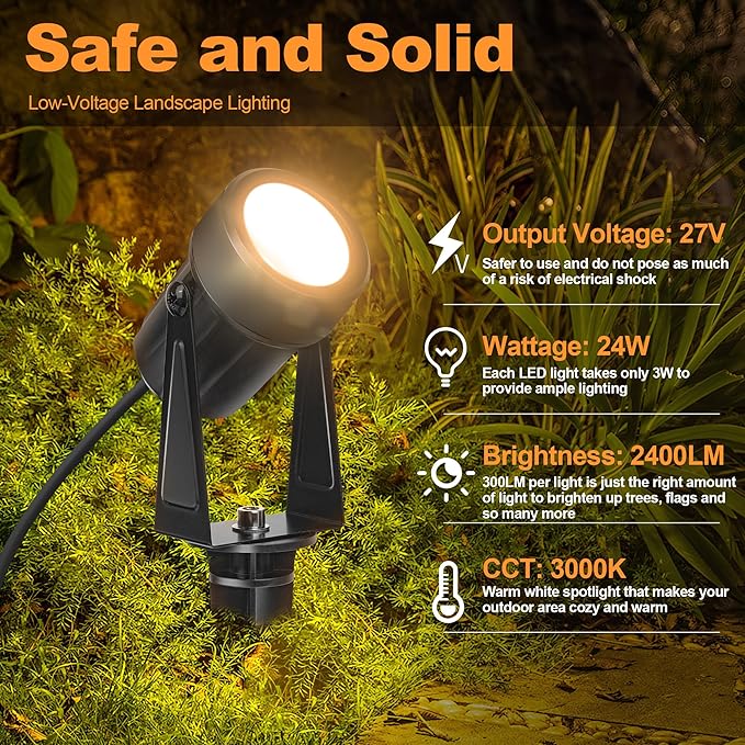 85.3FT LED Outdoor Landscape Spot Light Low Voltage, 24W Wired Uplight - Image 2