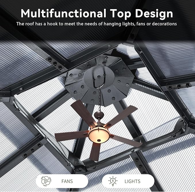 Aoxun 12'x12' Hardtop Gazebo, Aluminum Frame Permanent Pavilion - Image 9