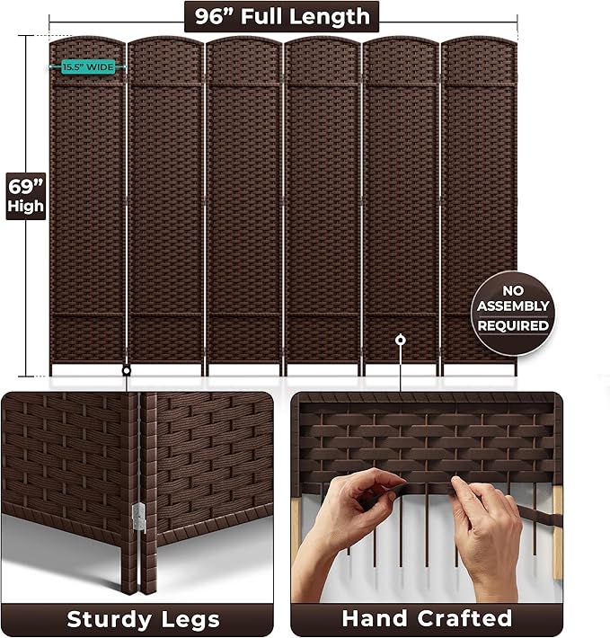 Sorbus 6 Panel Room Divider 6 ft. Tall - Image 5