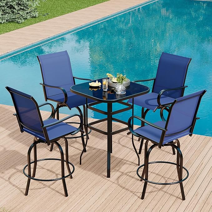 5 PCS Outdoor Bar Set with Outdoor Bistro Table and Chairs Set of 4, Bar Height - Image 2