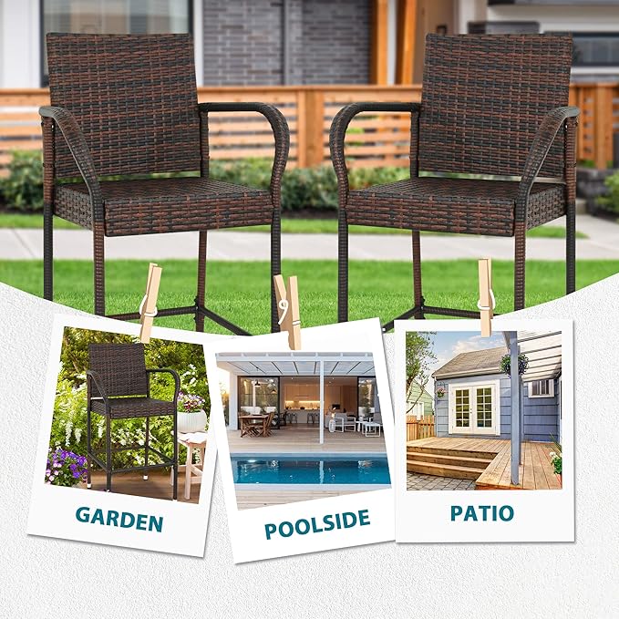SUPER DEAL Upgraded Wicker Bar Stool Chairs Outdoor Backyard Rattan Chair - Image 6