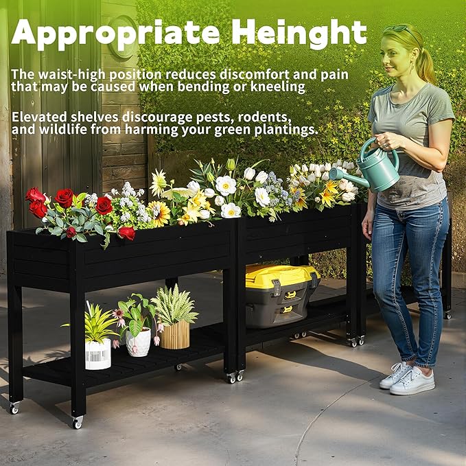 Raised Garden Bed with Legs, 33.66" Tall Self-Watering Resin Planter Box with - Image 7