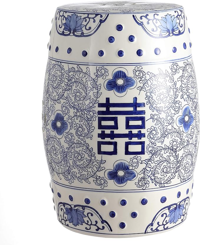 JONATHAN Y TBL1013A Double Happiness 18" Chinoiserie Ceramic Drum by JONATHANY