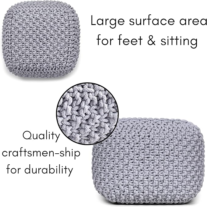 BIRDROCK HOME Square Pouf Ottoman | Cotton Braided Foot Stool - Image 7