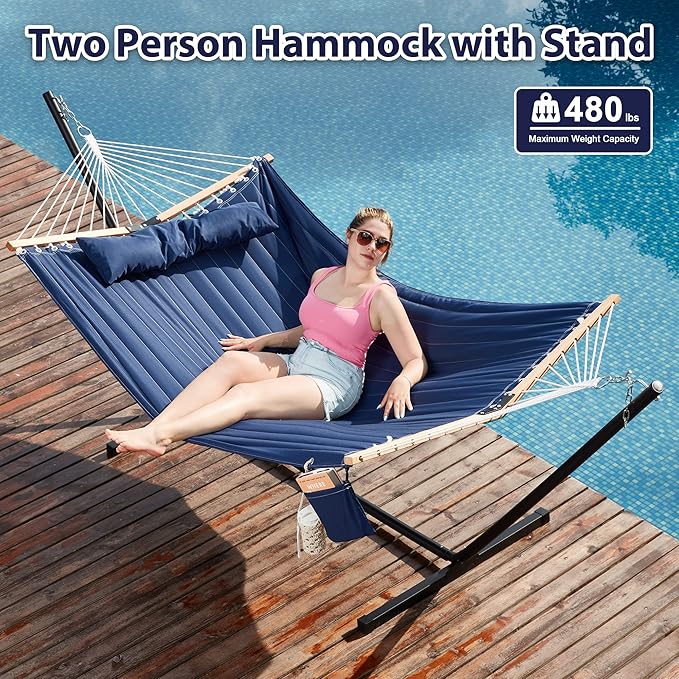 Two Person Hammock with Stand for Outside Heavy Duty, Outdoor Patio Hammock - Image 2