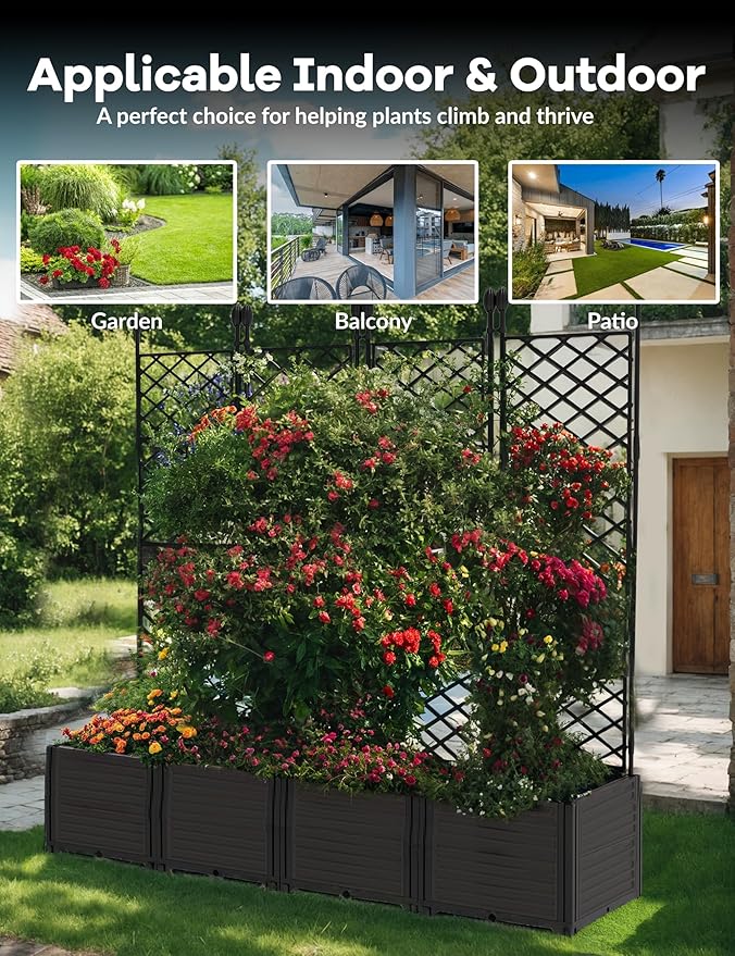 4 PCS Raised Garden Bed with Trellis, Outdoor Vertical Garden with Privacy - Image 7