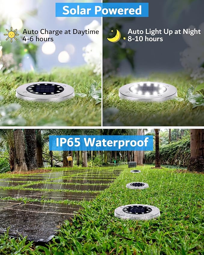 Biling Solar Outdoor Lights 12 Pack, Bright 12 LEDs Solar Ground Lights - Image 3