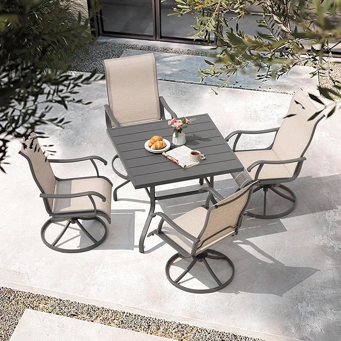 NUU GARDEN 5-Piece Outdoor Patio Dining Set, Slatted 37’’ Square Table by NUUGARDENCORPORATION