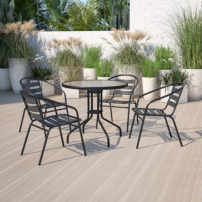 Flash Furniture Aluminum Slat Back Stacking Outdoor Restaurant Chairs, Modern - Image 2