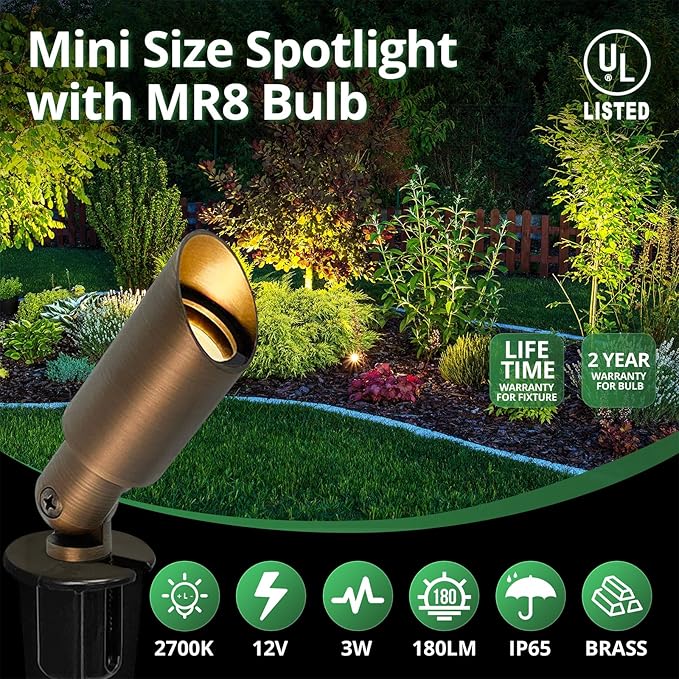 GKOLED Mini Size Brass Landscape Spotlight, Low Voltage 12V AC/DC Outdoor - Image 2