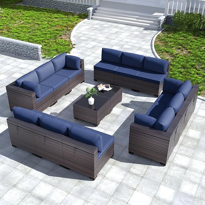 Kullavik 14 Pieces Outdoor Patio Furniture Set PE Wicker Rattan Sectional Sofa by KULLAVIK