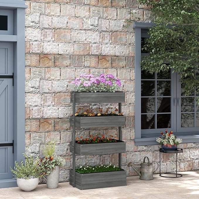 Outsunny Vertical 4 Tier Raised Garden Bed, Wooden Planter Box, Self-Draining - Image 2