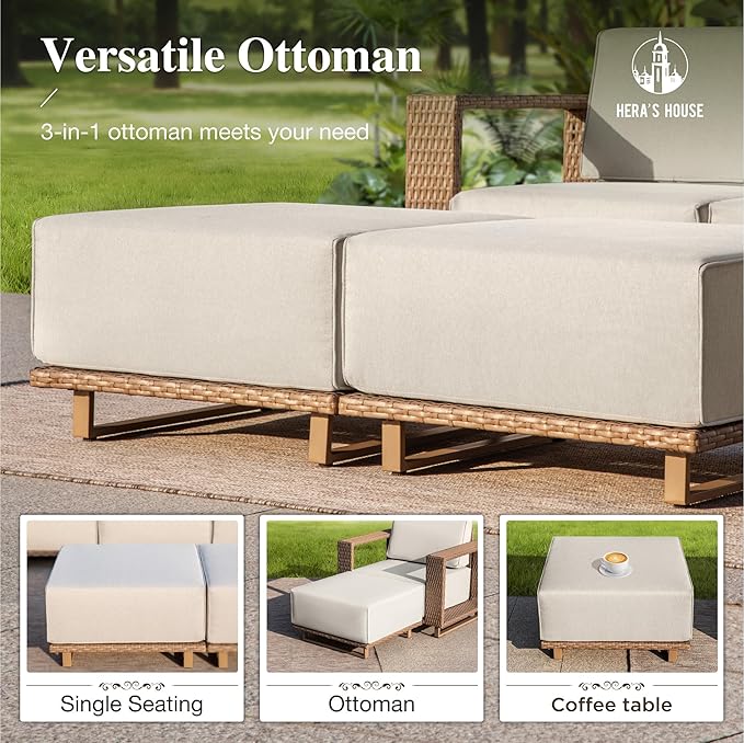 HERA'S HOUSE 6 Pieces Outdoor Rattan Furniture Set, 4 Sectional Patio Wicker - Image 5