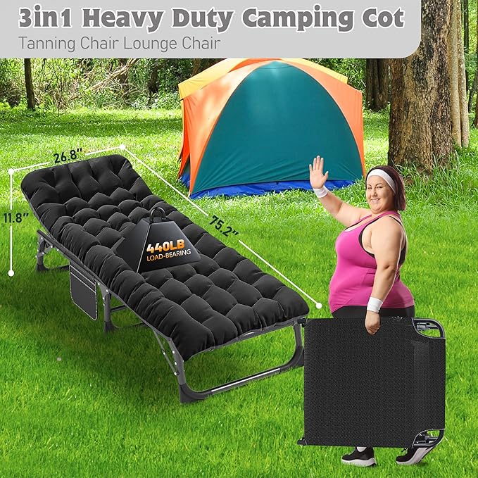 ABORON 2PK Oversized Chaise Lounge Chair, 5 Positions Padded Outdoor Tanning - Image 3
