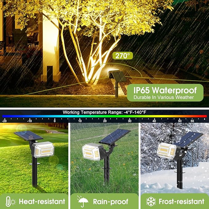 Solar Spot Lights Outdoor, 102 LED Solar Garden Yard Spotlight Waterproof - Image 5