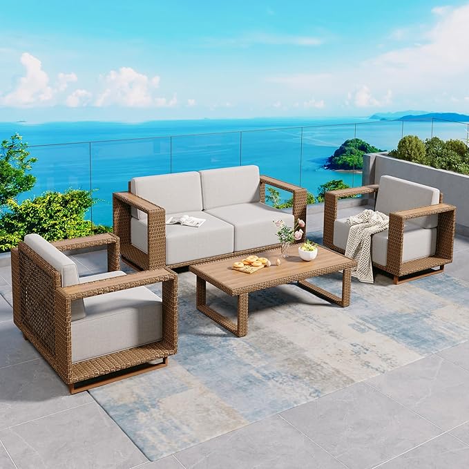 5 Pieces Patio Furniture Set, Outdoor Rattan Wicker Conversation Set by SUNSHINEVALLEY