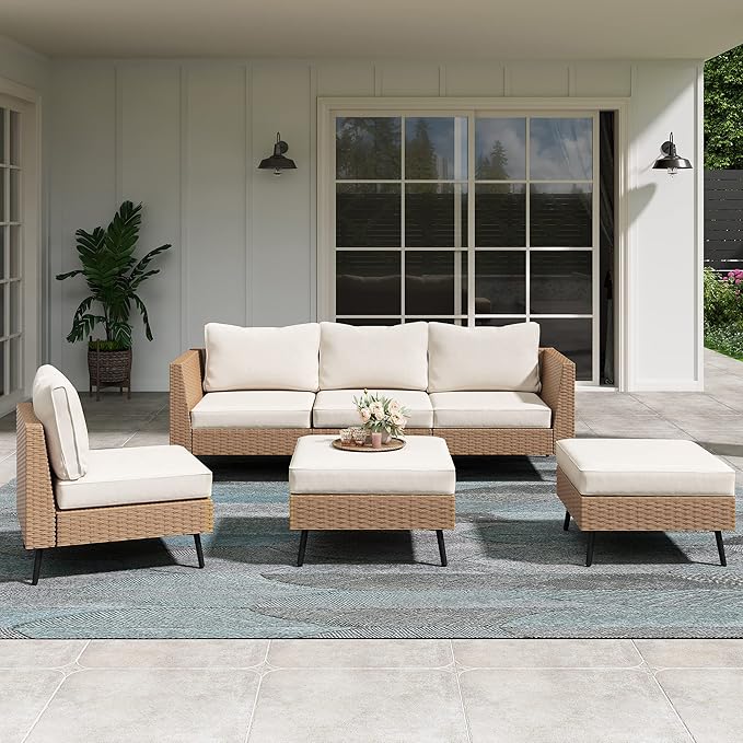 LAUSAINT HOME Outdoor Patio Furniture, 6 Piece Outdoor Sectional Sofa PE Rattan by LAUSAINTHOME