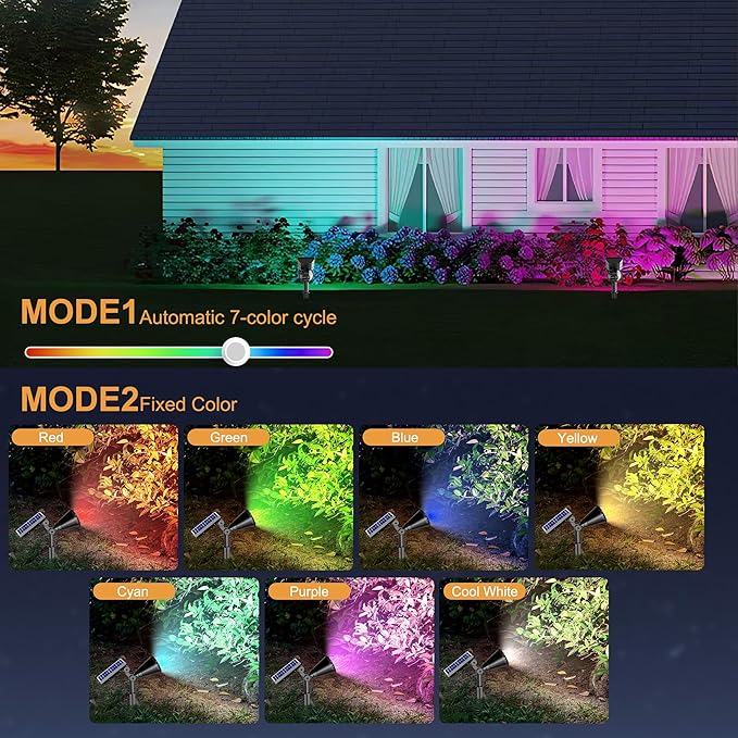 RGB Halloween Solar Lights Outdoor, 2 Modes Solar Spotlights Outdoor Waterproof - Image 2
