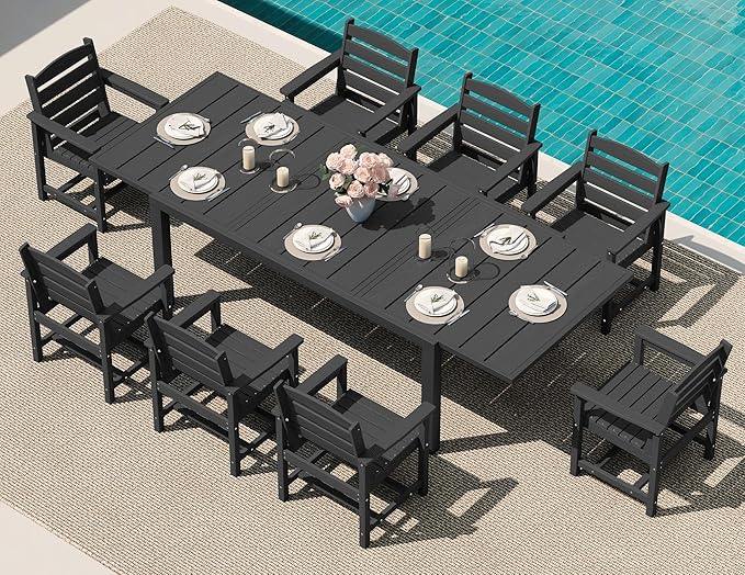 SERWALL 9-Piece Outdoor Dining Set, All Weather HDPE Outdoor Furniture Set by SERWALL