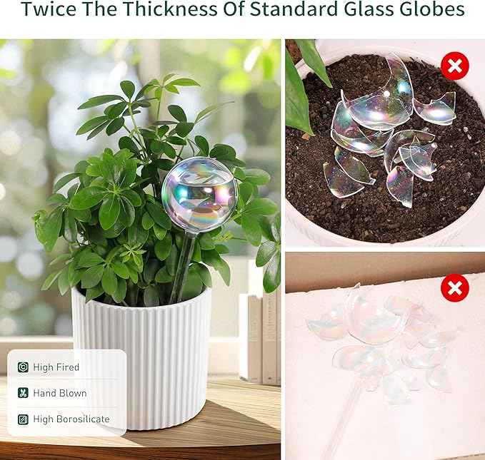 Extra-Thick Clear Glass Plant Watering Globes, Rainbow Gradient Self Watering - Image 4