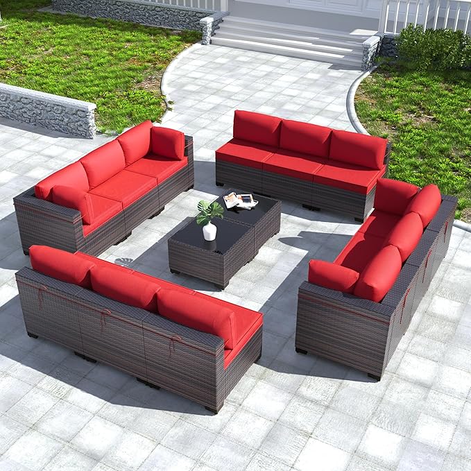 Kullavik 14 Pieces Outdoor Patio Furniture Set PE Wicker Rattan Sectional Sofa by KULLAVIK