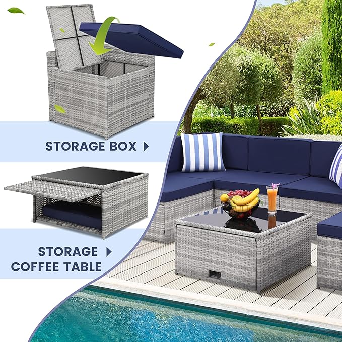 8-Piece Patio Furniture Set, Outdoor Wicker Rattan Sectional - Image 4