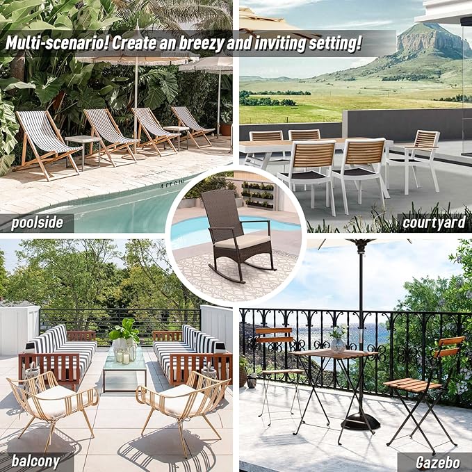 Outdoor Rocking Chair 3 Pieces High-Backed Rocking Chair Patio Rocking Chairs - Image 8