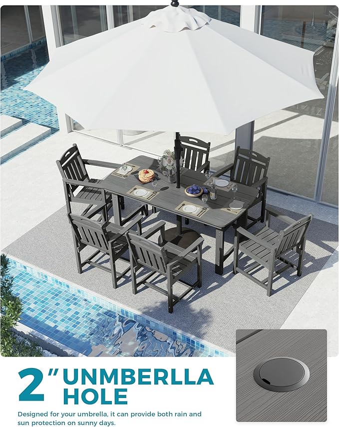 Ciokea HDPE Outdoor Dining Set, 7-Piece Patio Table and Chairs Set - Image 4