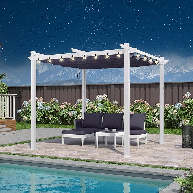 PURPLE LEAF 10' x 10' Outdoor Aluminum Pergola White Heavy-Duty Retractable by Unknown