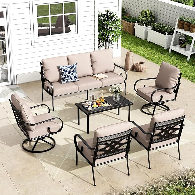 MFSTUDIO 7 Seats Metal Patio Conversation Furniture Sets, 6 Pieces Outdoor by MFSTUDIO