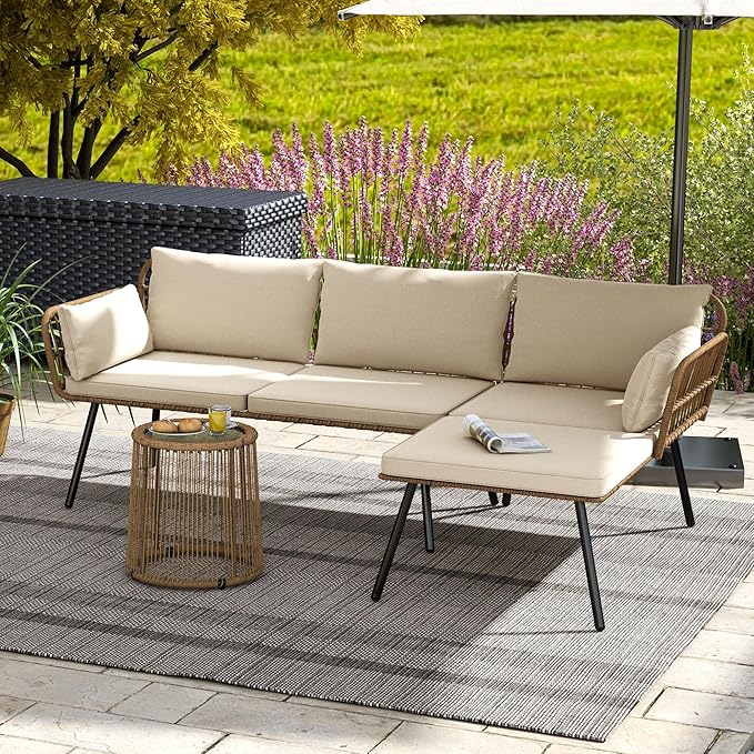 DWVO Patio Furniture Set 3 Piece Outdoor Wicker Conversation Set - Image 6