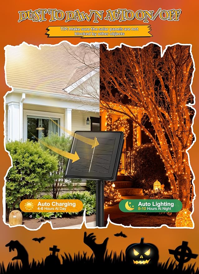 Brightown 4 Pack Solar Halloween Lights, Total 184FT 480 LED Solar String - Image 3