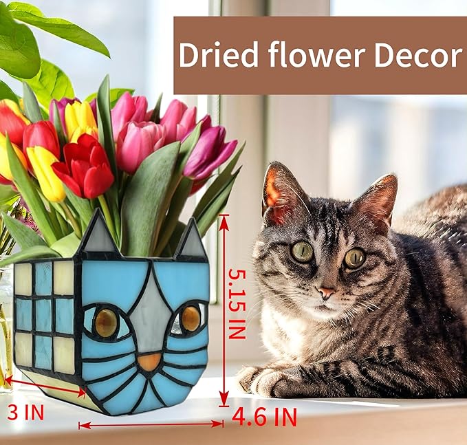 Stained Glass Blue Cat Planter, Plant pots - Image 3
