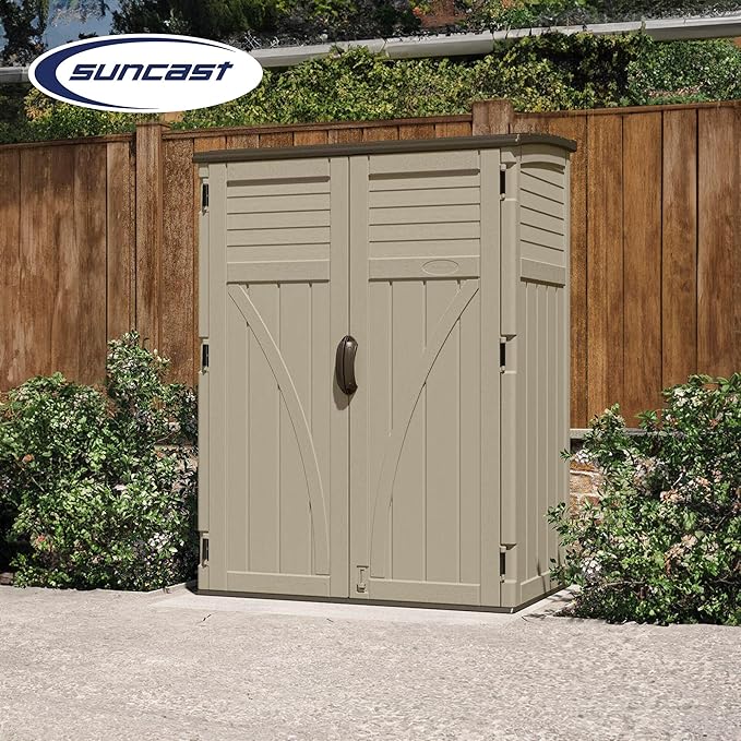 Suncast Outdoor Storage Shed, Water Resistant Resin Vertical Outdoor Storage - Image 4