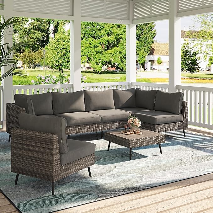 LAUSAINT HOME Outdoor Patio Furniture, 7 Piece Outdoor Sectional Sofa PE Rattan - Image 9