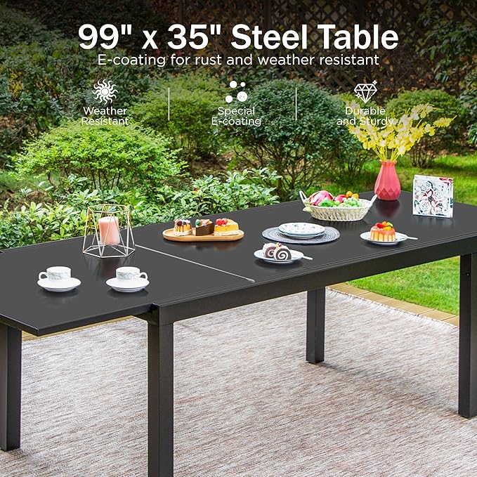 PHI VILLA Extra Large Expandable Patio Dining Table 99.2" × 35.5" Metal Outdoor - Image 4