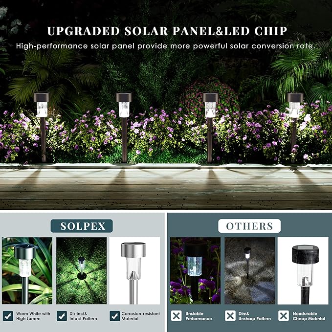 SOLPEX 16 Pack Solar Outdoor Lights Pathway, Stainless Steel Solar Lights - Image 3