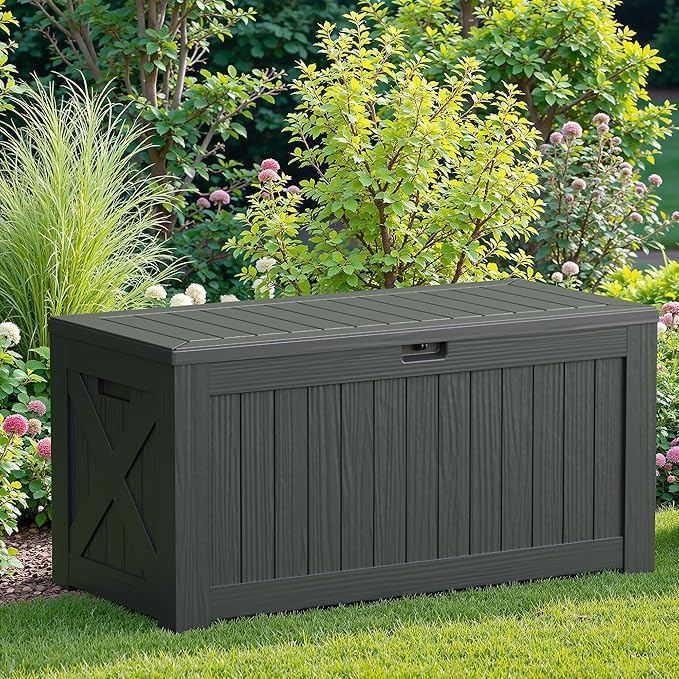 JUMMICO 120 Gallon Resin Deck Box, Large Outdoor Storage Box Waterproof & - Image 5
