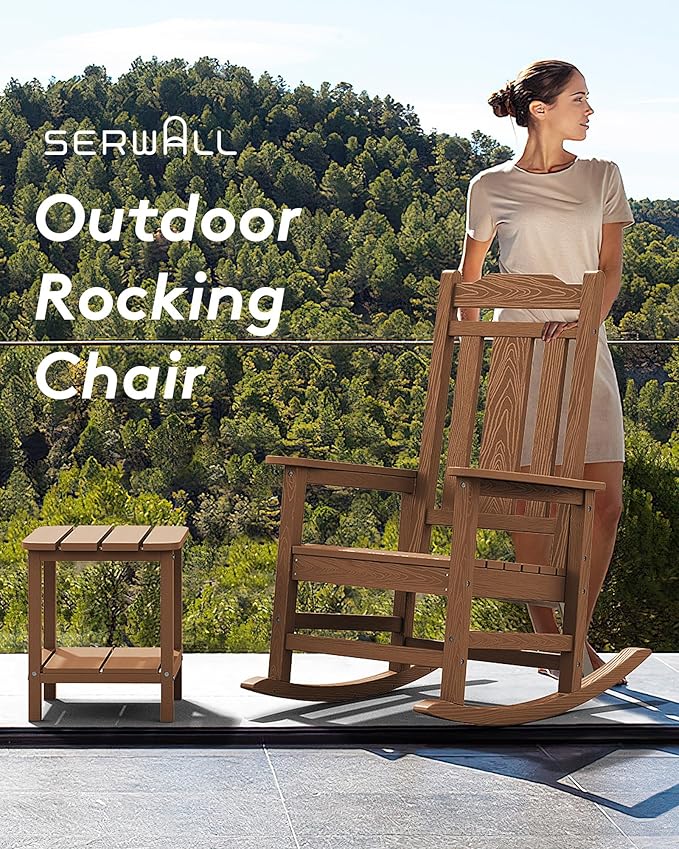SERWALL Outdoor Rocking Chair Brown Set of 8, All Weather Patio Rocking Chair - Image 8