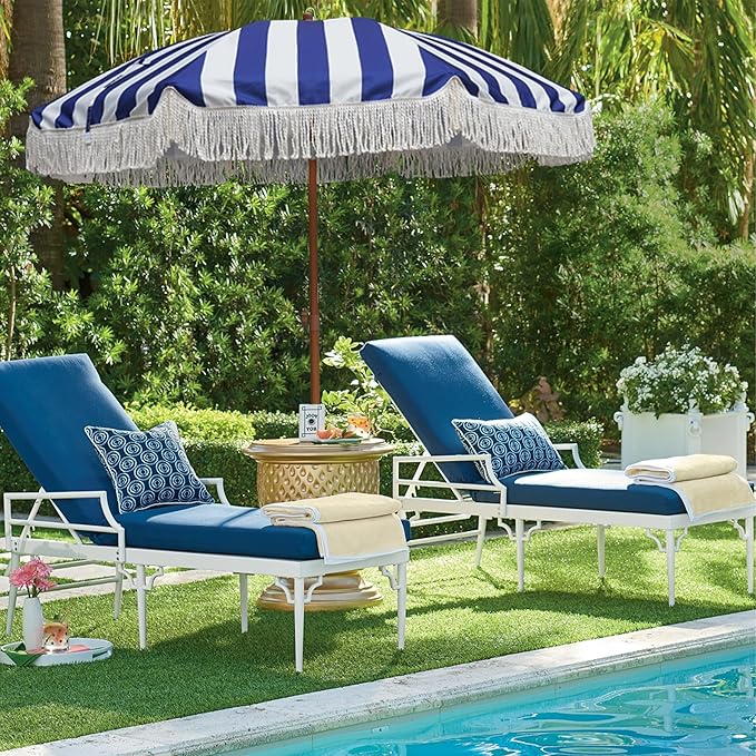 AMMSUN 7ft Patio Umbrella with Fringe Outdoor Tassel Umbrella UPF50+ Wood Color - Image 3